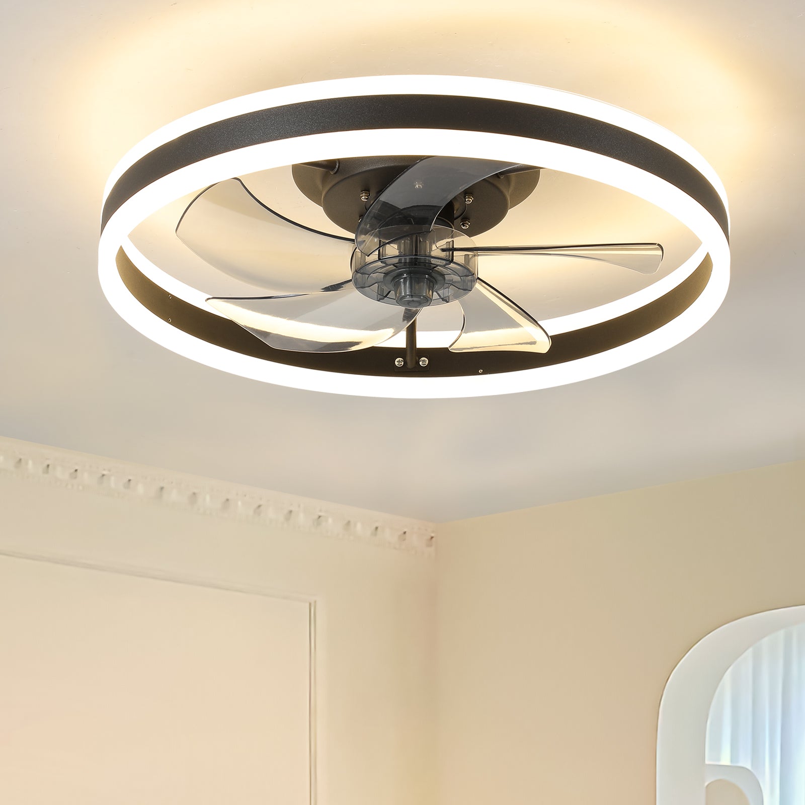 Modern 20" LED 6-Speed Ceiling Fans Light Reversible Blades in Black&White