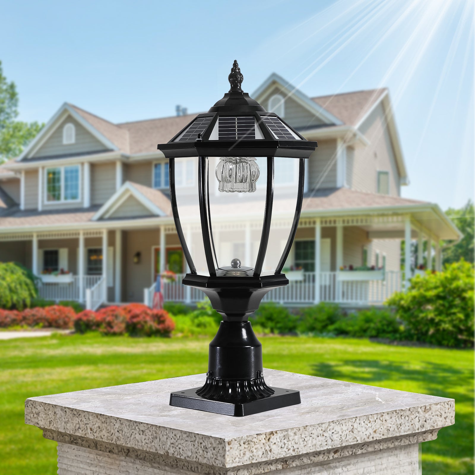 Modern Solar Column Headlights With Dimmable LED In Balck