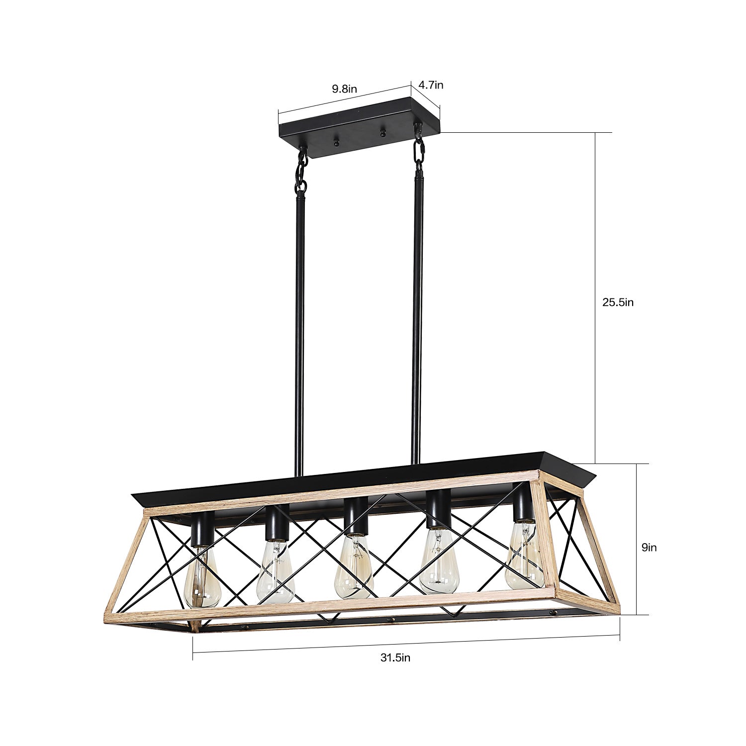 Rustic Style Oak 5-Light Farmhouse Chandeliers For Dining Room Black&White