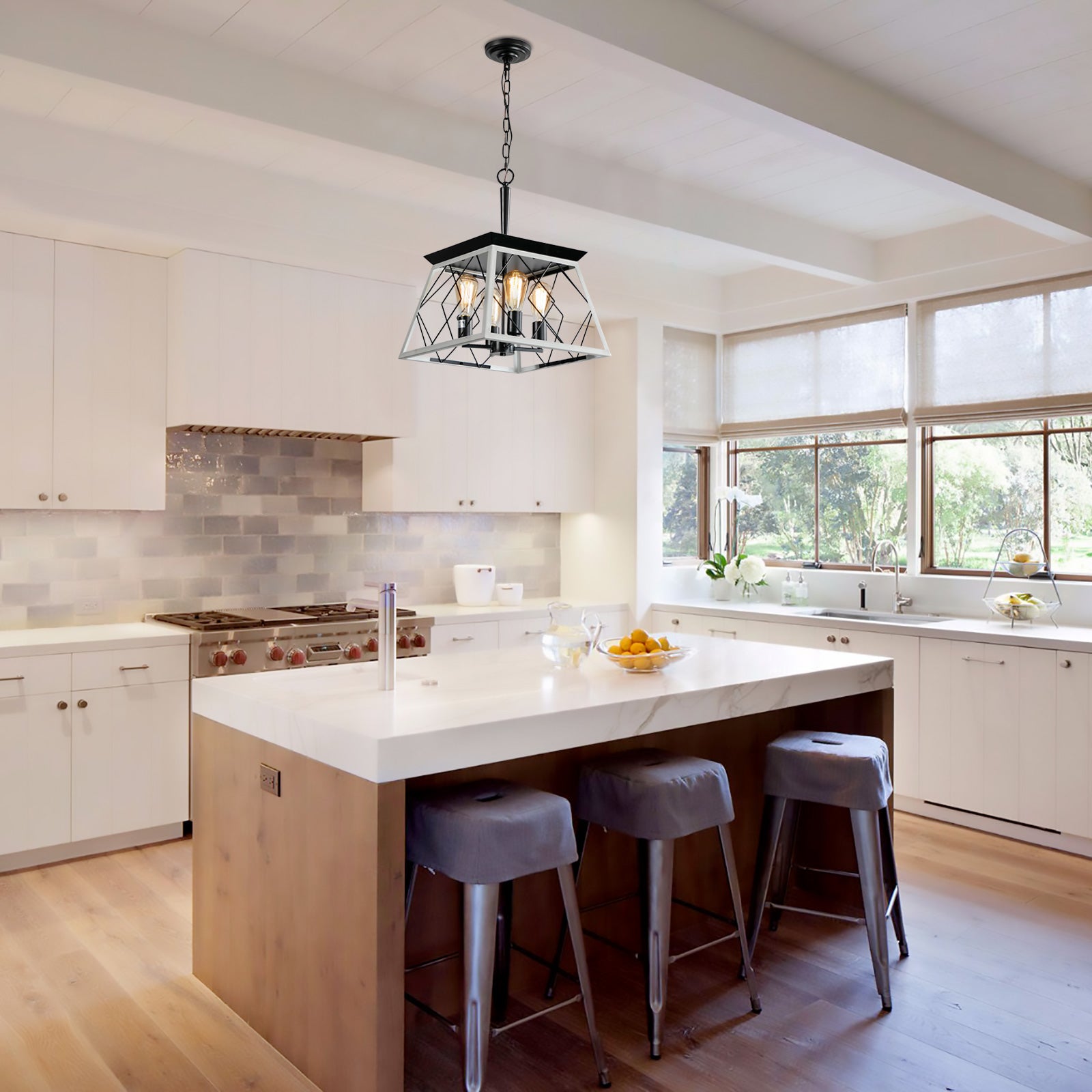 Farmhouse Chandeliers With 5 Bulbs For Dining Room White