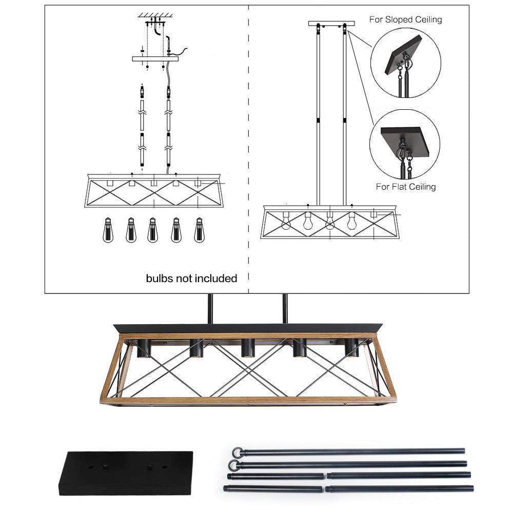 Farmhouse 5 Bulbs For Dining Room Chandeliers With Walnut