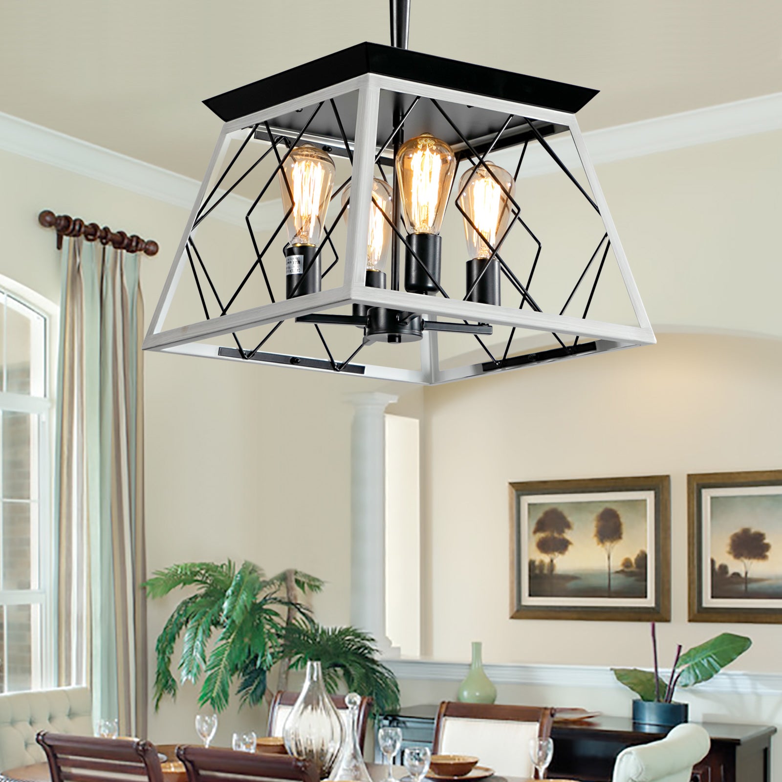 Farmhouse Chandeliers With 5 Bulbs For Dining Room White