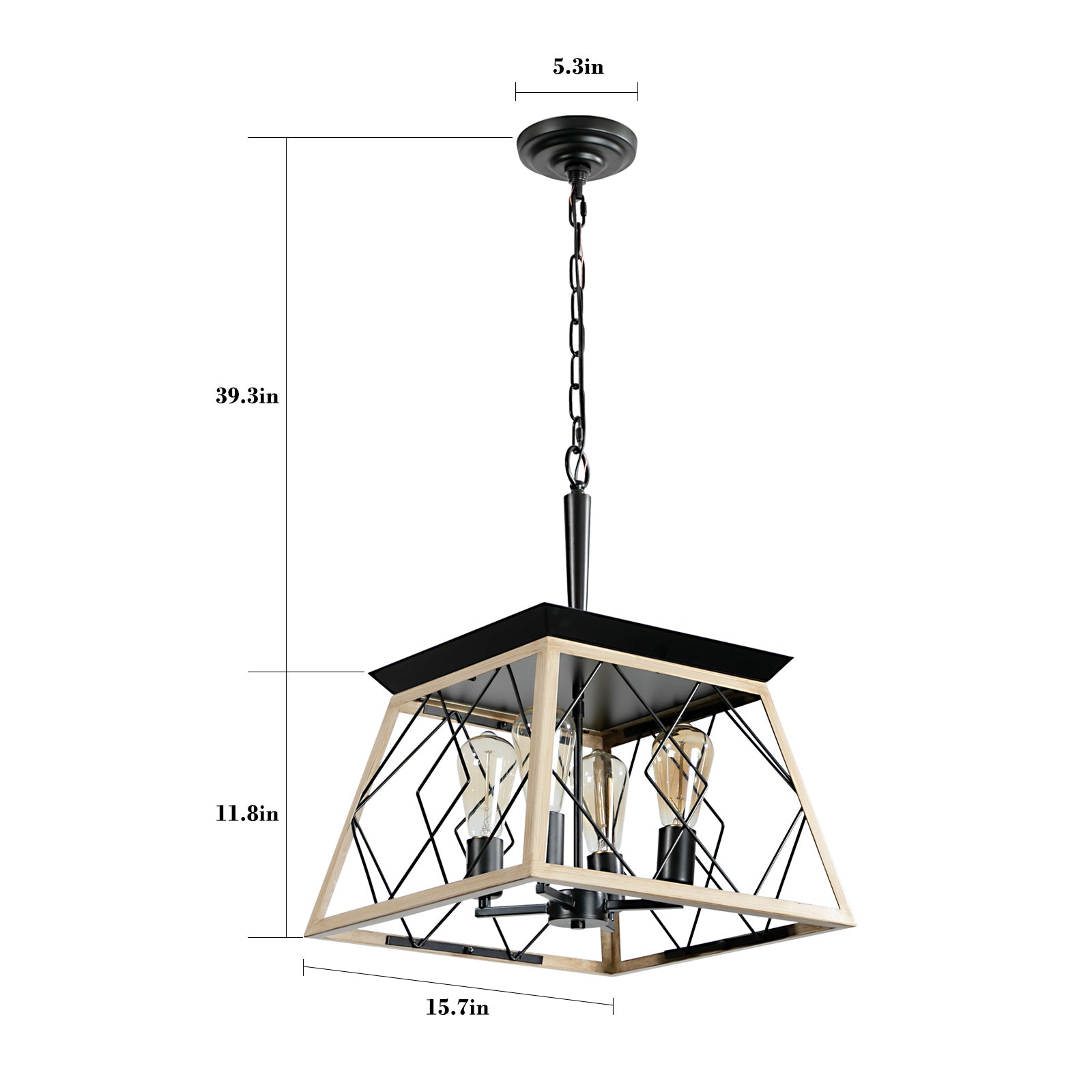 Farmhouse Chandeliers  4-Light  For Dining Room In Black&Walnut