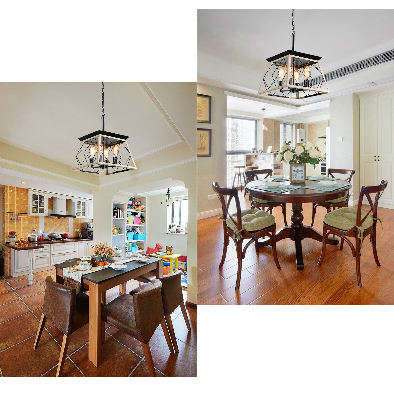 Farmhouse Chandeliers  4-Light  For Dining Room In Black&Walnut