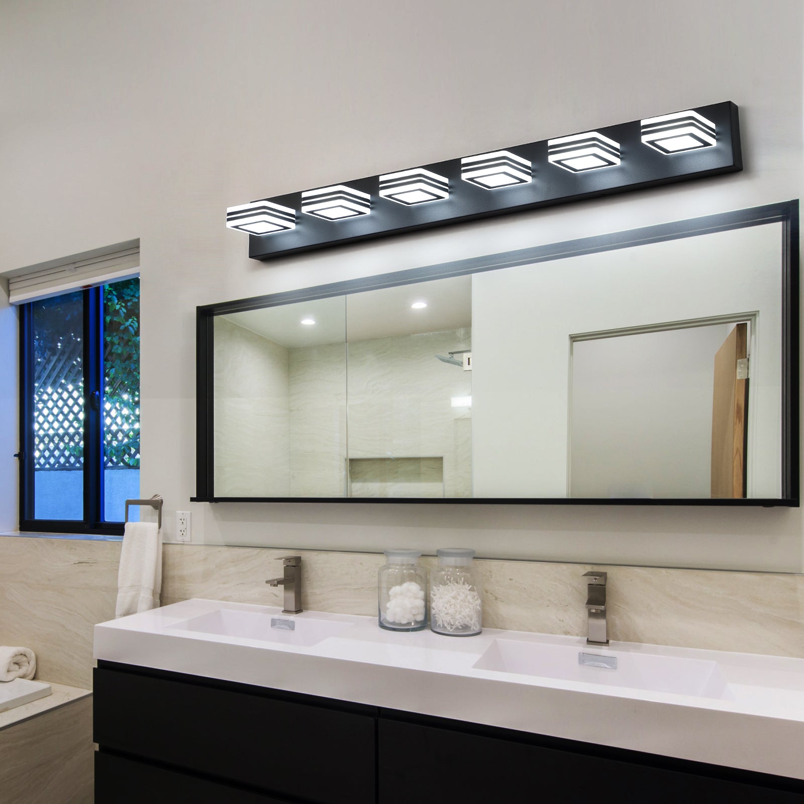 Minimalism 6-Lights Acrylic Bathroom Vanity Lights Over Mirror Matte Black&White