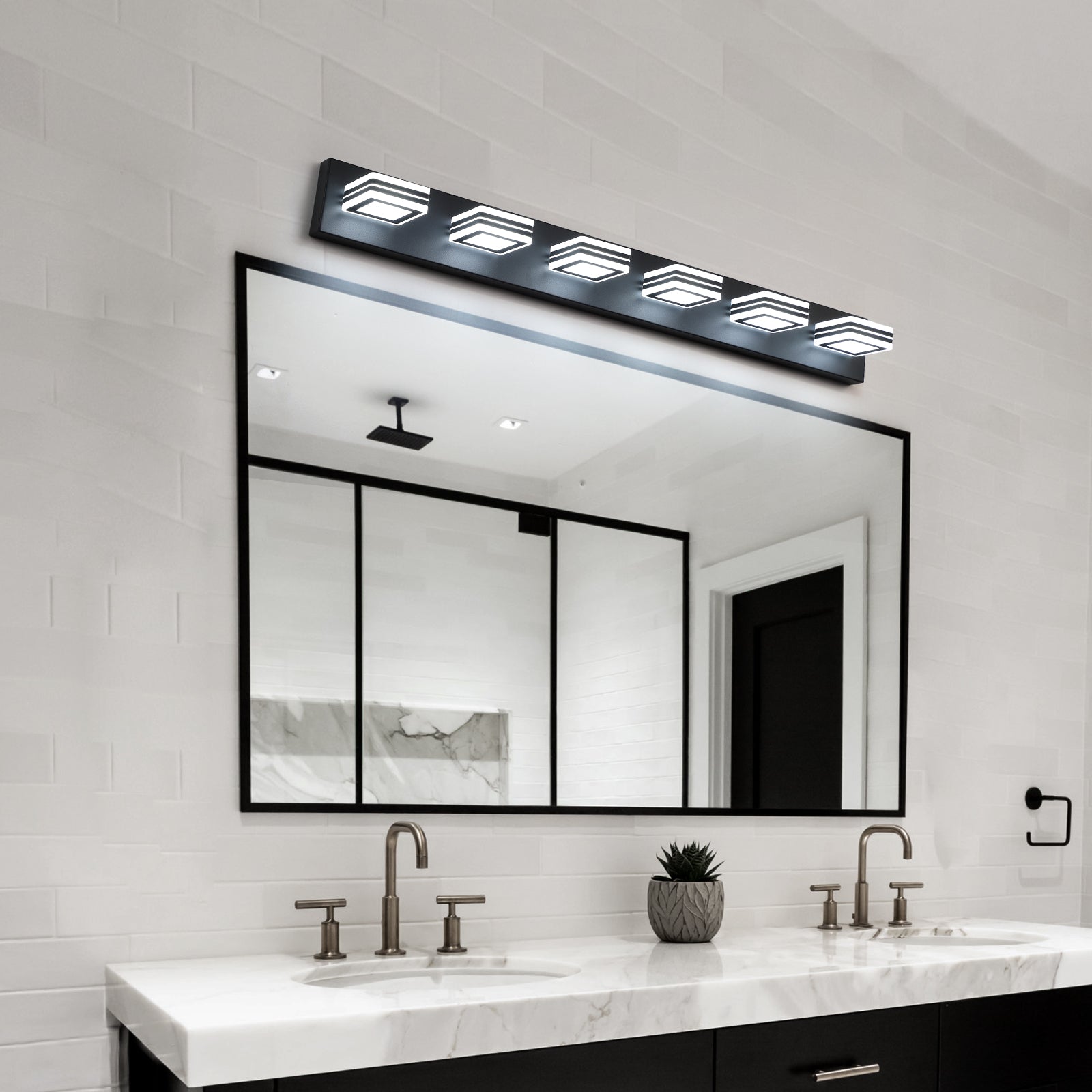 Minimalism 6-Lights Acrylic Bathroom Vanity Lights Over Mirror Matte Black&White