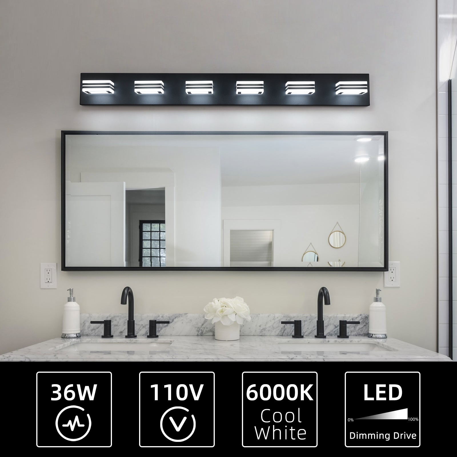 Minimalism 6-Lights Acrylic Bathroom Vanity Lights Over Mirror Matte Black&White