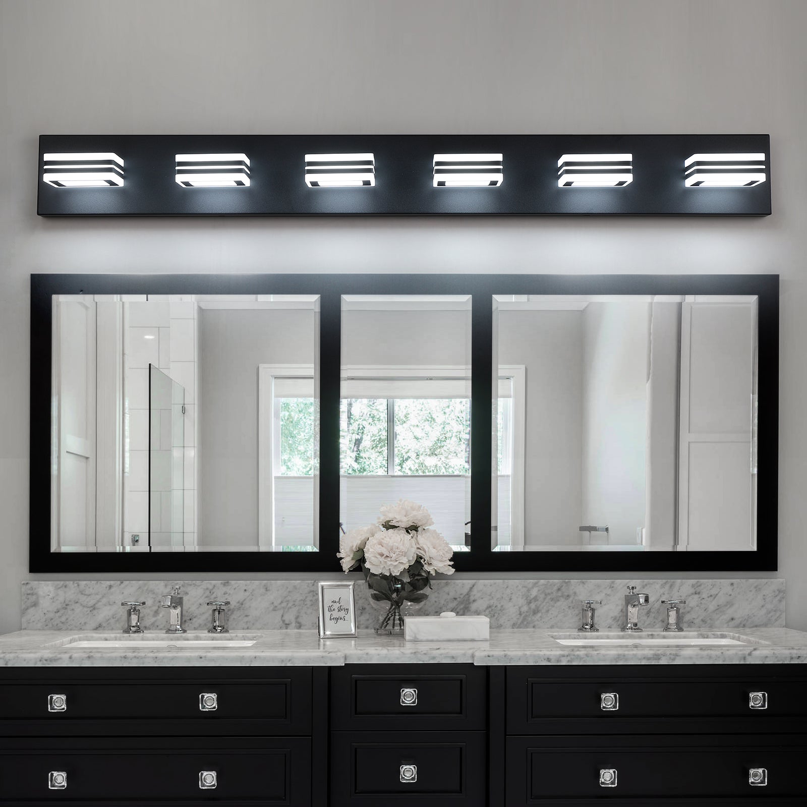 Minimalism 6-Lights Acrylic Bathroom Vanity Lights Over Mirror Matte Black&White