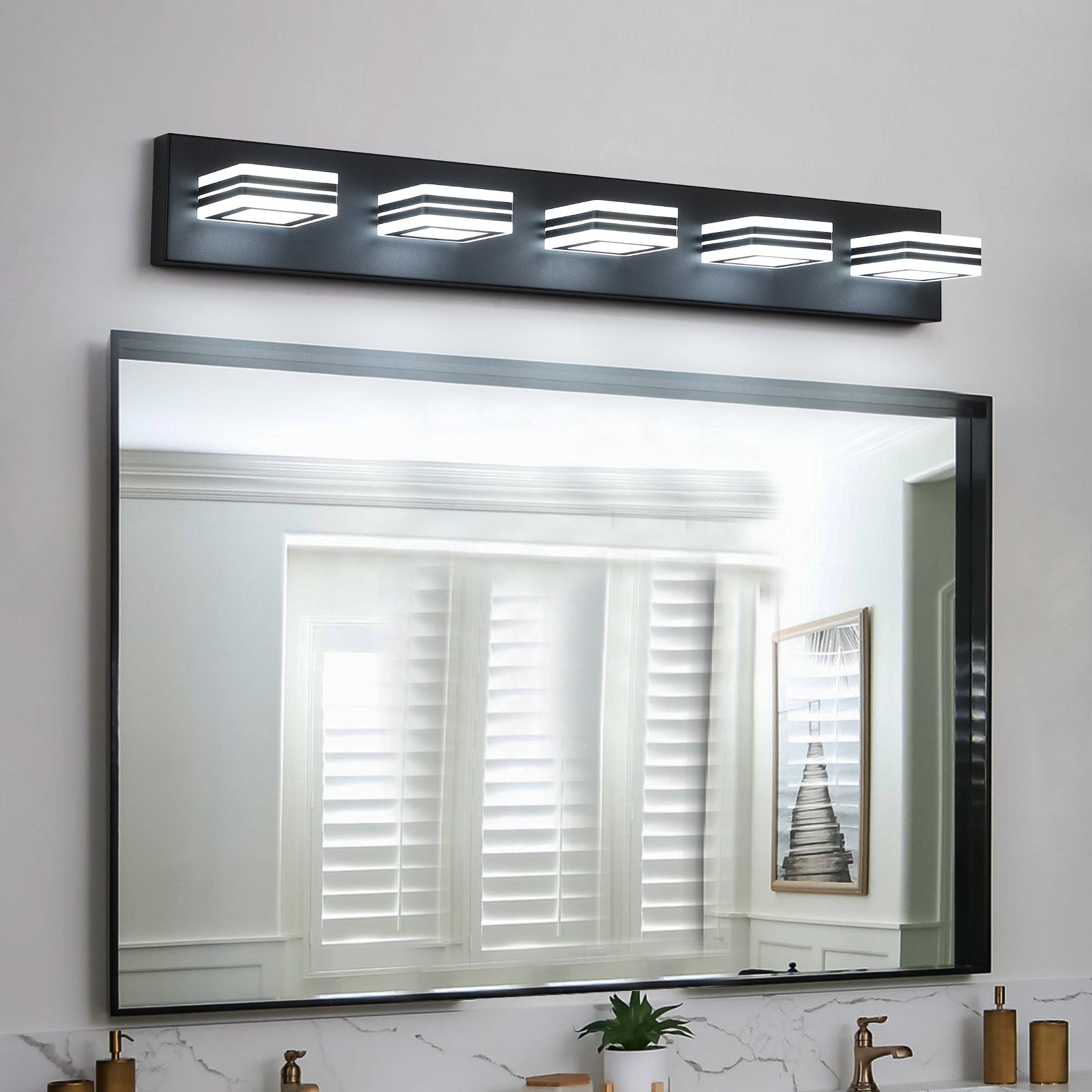 Minimalism 5-Lights Acrylic Bathroom Vanity Lights Over Mirror Matte Black&White