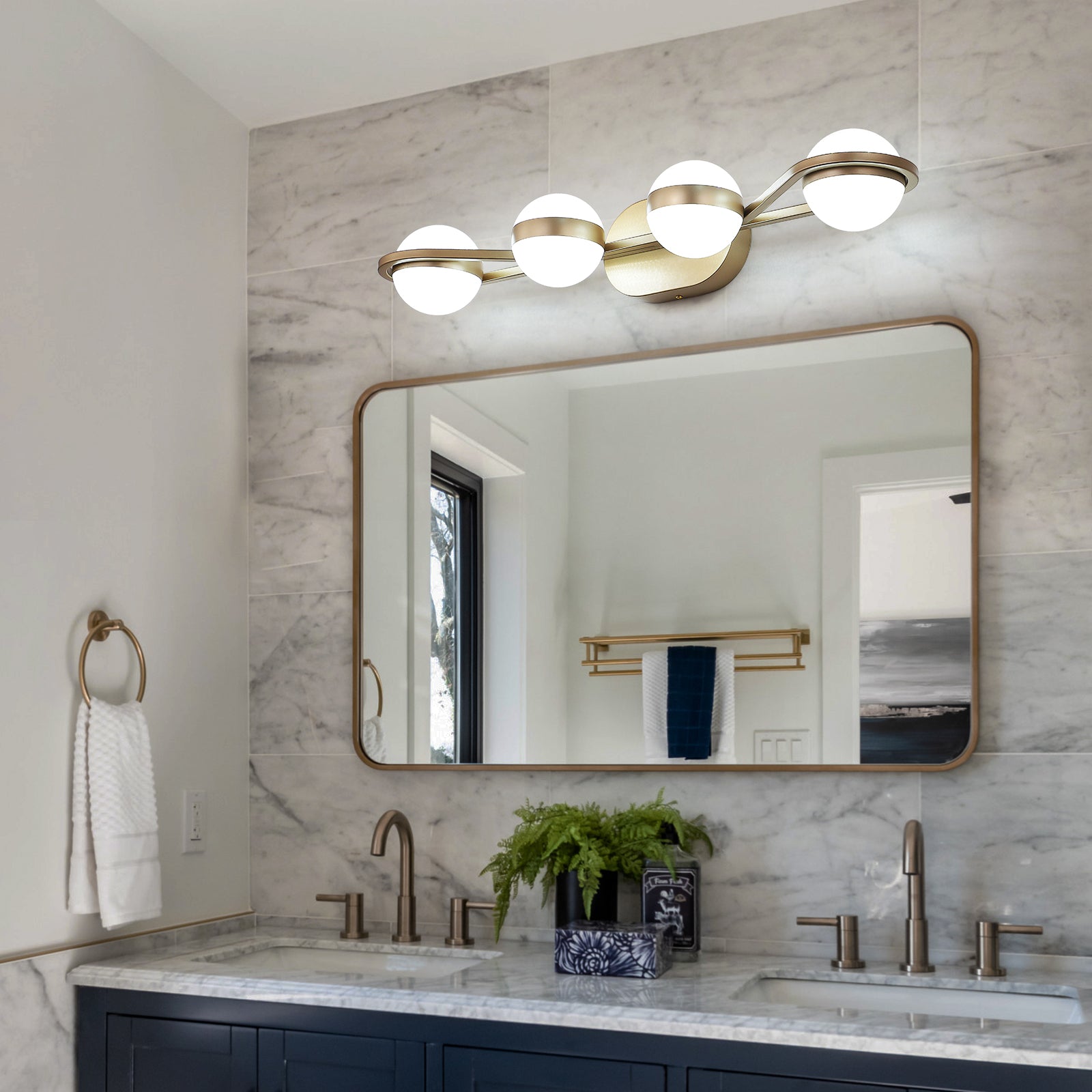 Modern Vanity Lights With 4 LED Bulbs For Bathroom Lighting In White