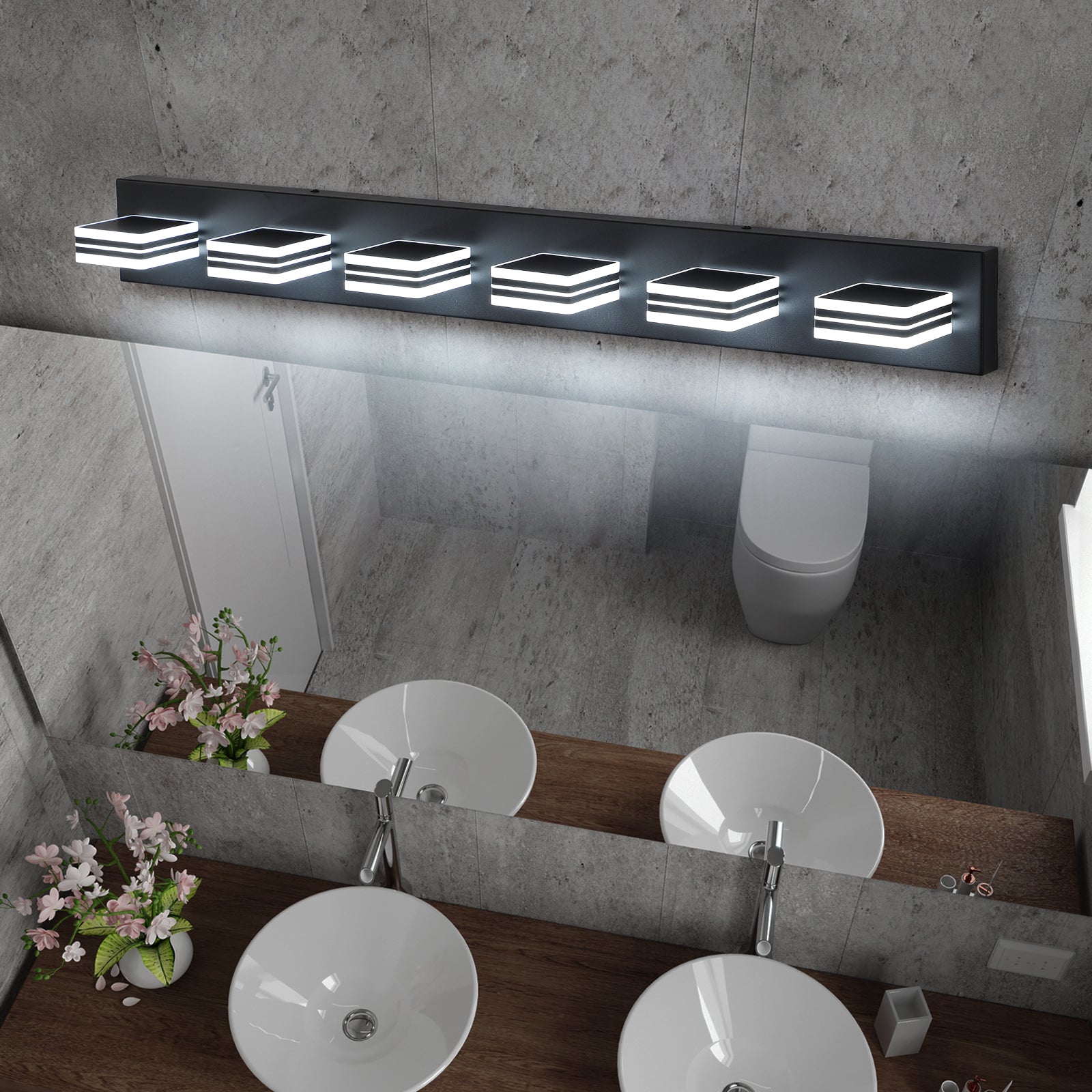 Minimalism 6-Lights Acrylic Bathroom Vanity Lights Over Mirror Matte Black&White