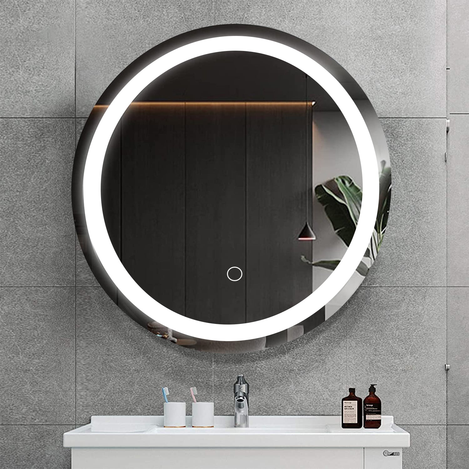 24''x24'' LED Circle Mirror Rectangle LED Wall-Mounted Dressing In Clear