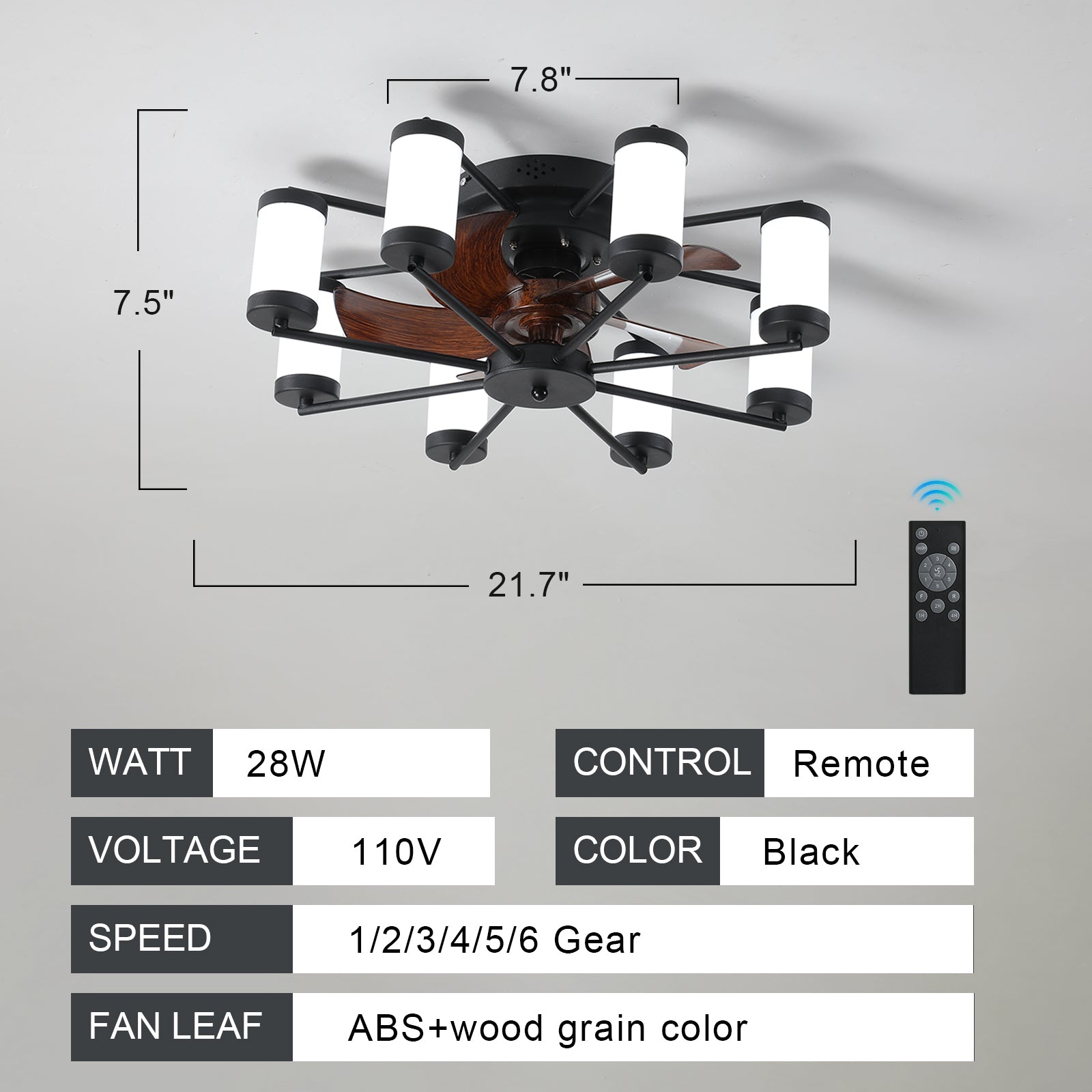 Modern 21" LED Ceiling Fans Light With 5-Blades Reversible Blades in White