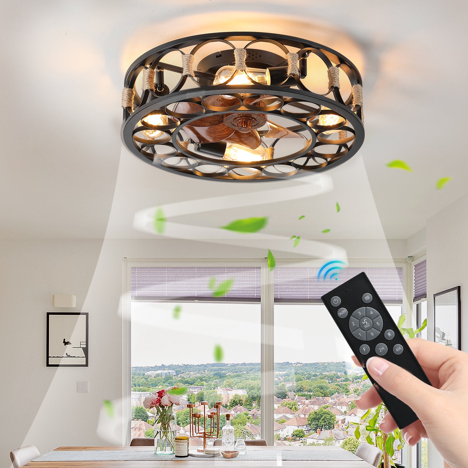 Modern 20" LED Ceiling Fans Light With 7-Blades Reversible Blades in Black