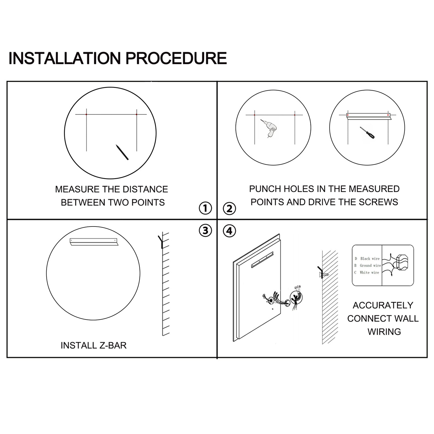 24''x24'' LED Circle Mirror Rectangle LED Wall-Mounted Dressing In Clear