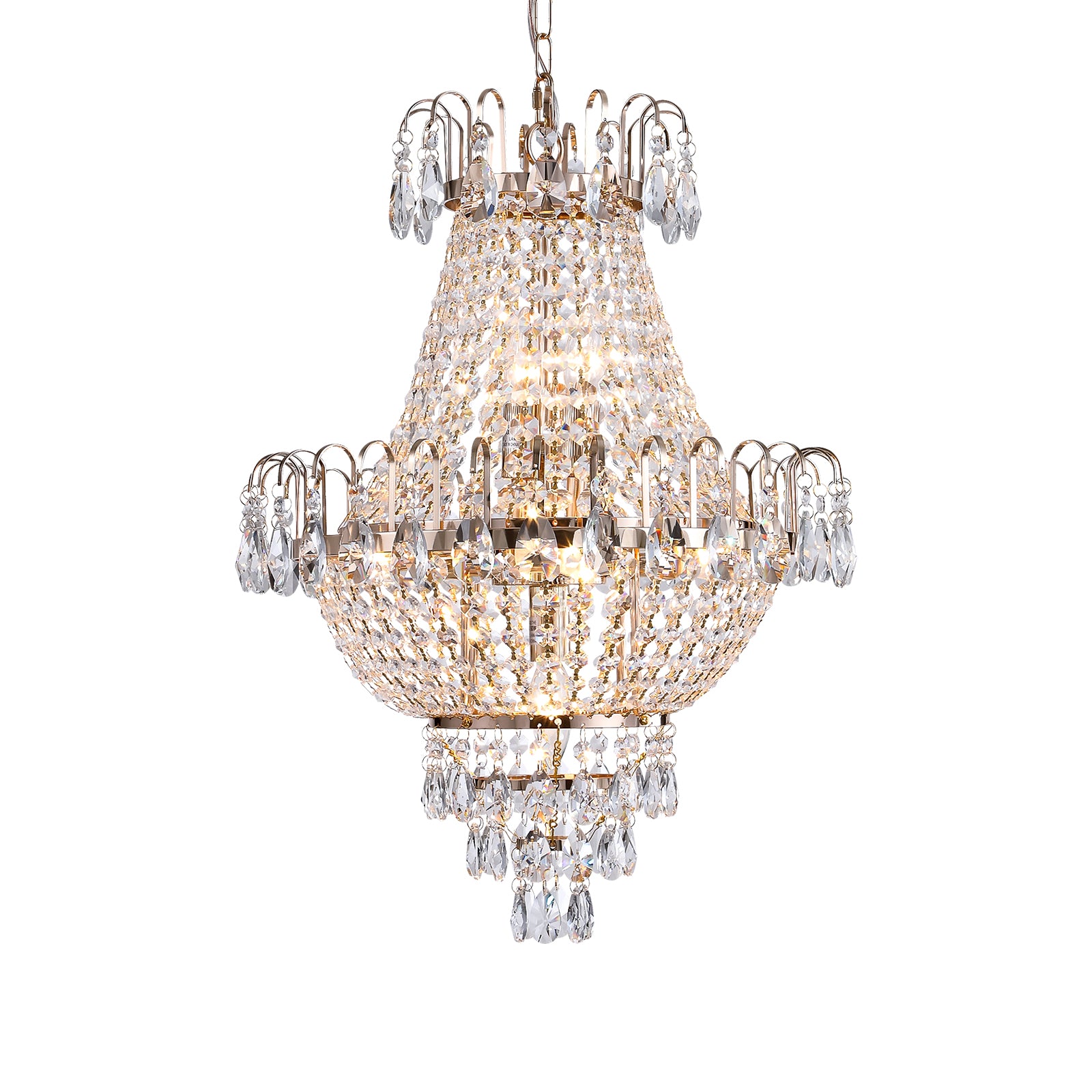 Modern Tiered Crystal LED Chandelier Luxury Ceiling Lighting in French Gold