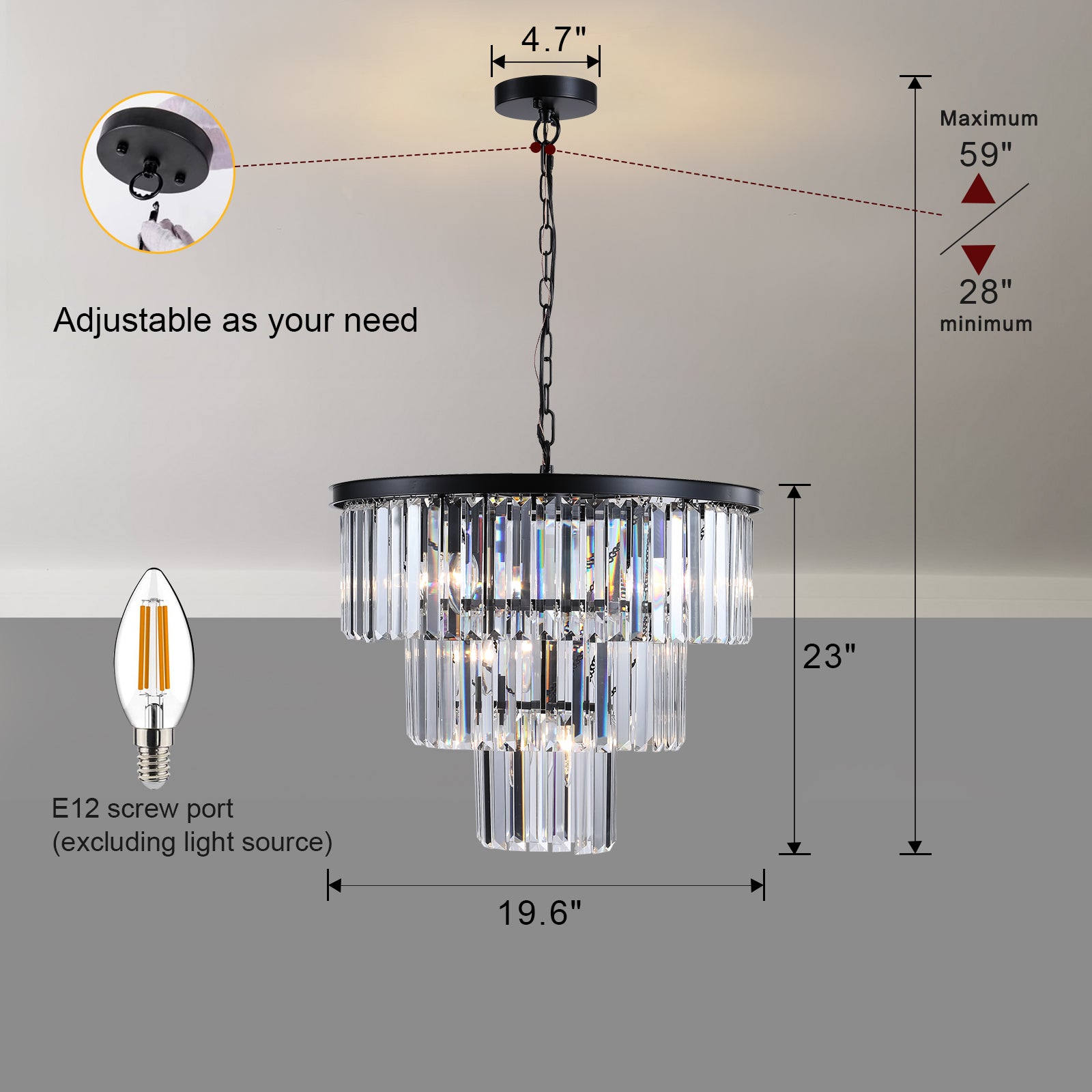 Modern Chandeliers 11-Light Fixture Luxury Crystal Chandelier Black