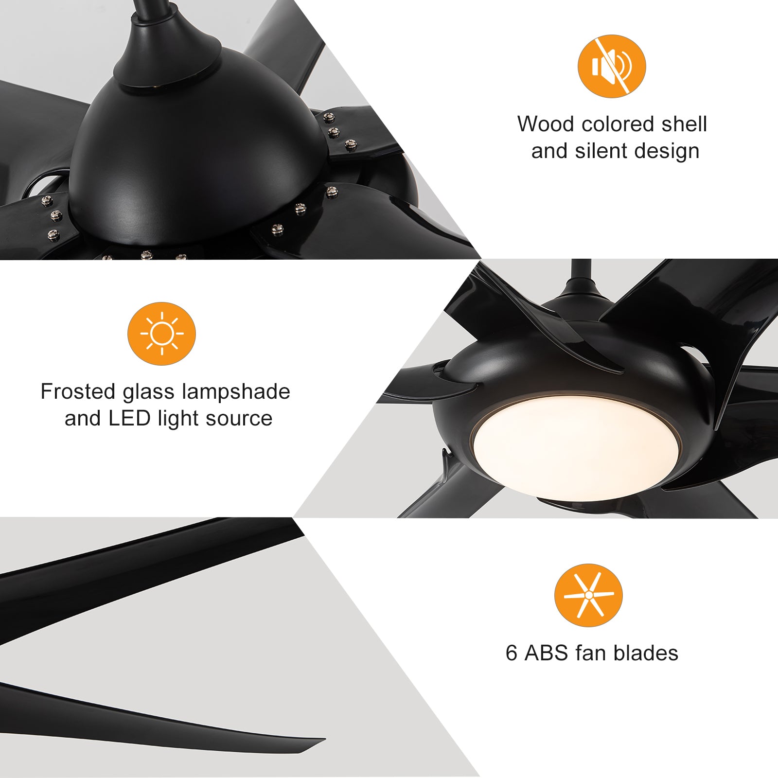 100" LED Ceiling Fans Light With 6-Blades Reversible Blades with Remote Control in Black