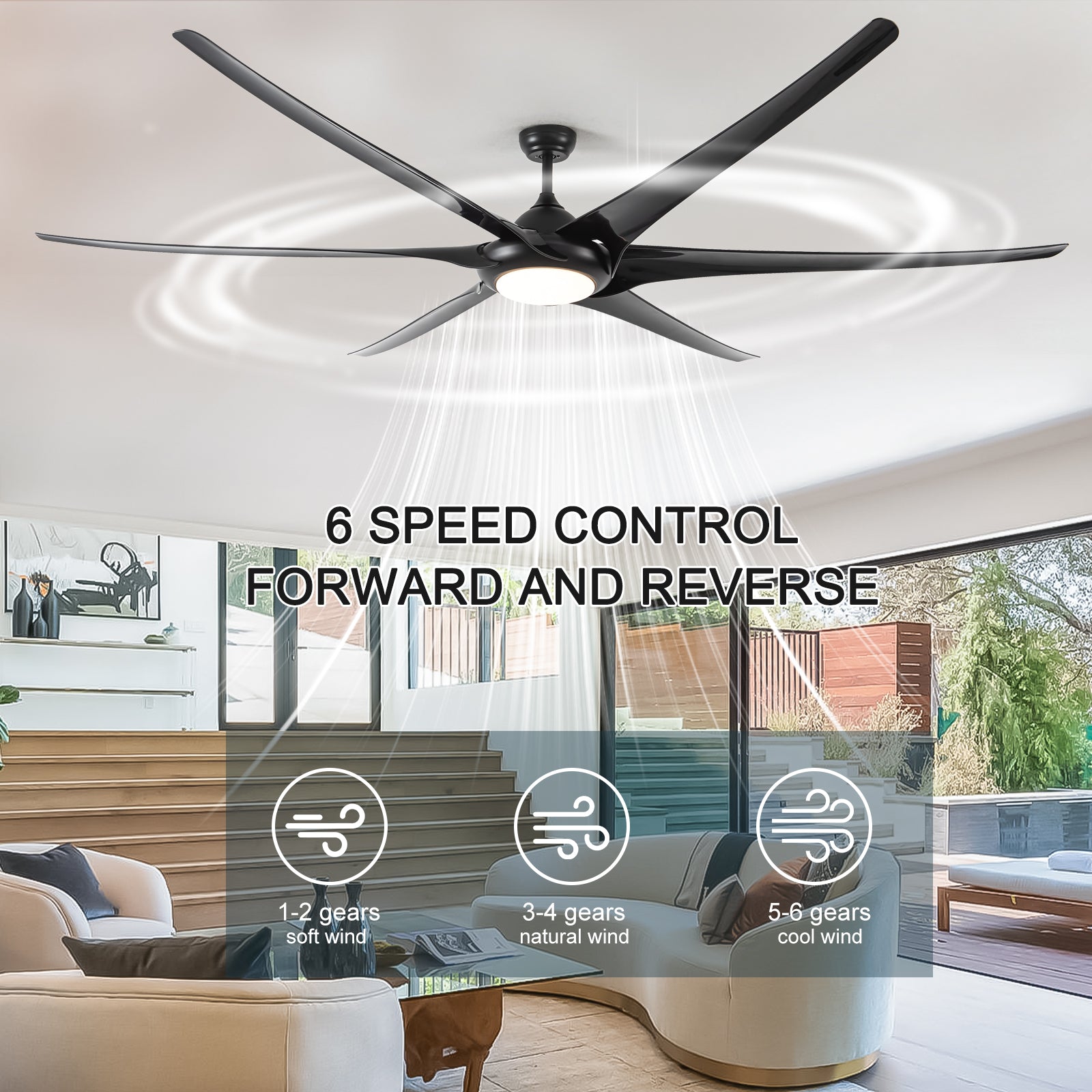 100" LED Ceiling Fans Light With 6-Blades Reversible Blades with Remote Control in Black