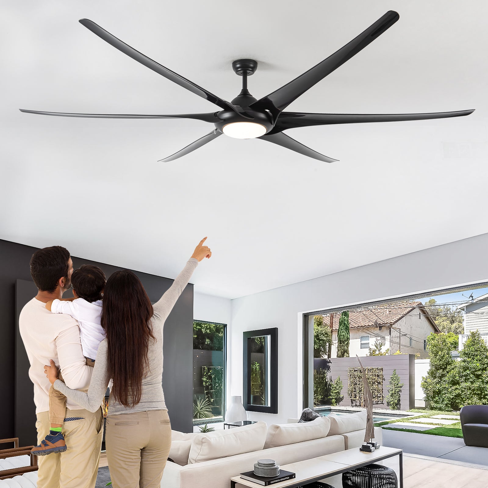 100" LED Ceiling Fans Light With 6-Blades Reversible Blades with Remote Control in Black