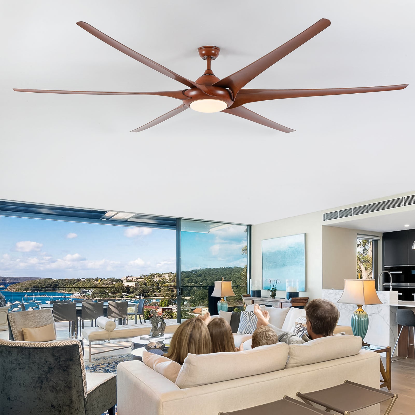 100" LED Ceiling Fans Light With 6-Blades Reversible Blades with Remote Control in wooden