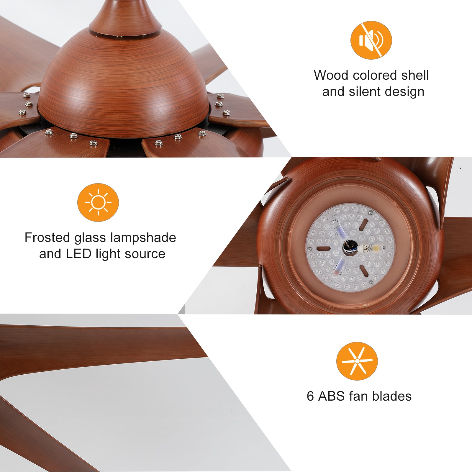 100" LED Ceiling Fans Light With 6-Blades Reversible Blades with Remote Control in wooden