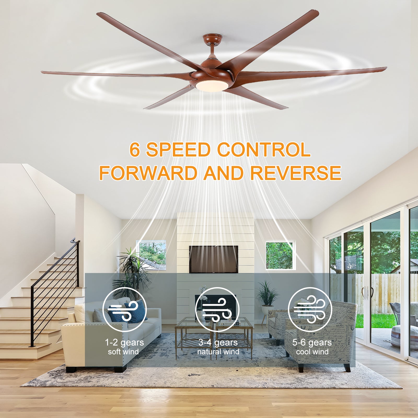 100" LED Ceiling Fans Light With 6-Blades Reversible Blades with Remote Control in wooden