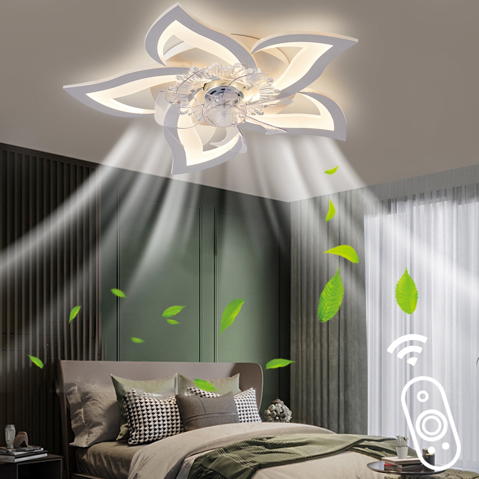 Modern 27'' Ceiling Fan with Dimmable LED Lights, Remote Control, and 6-Speed Wind