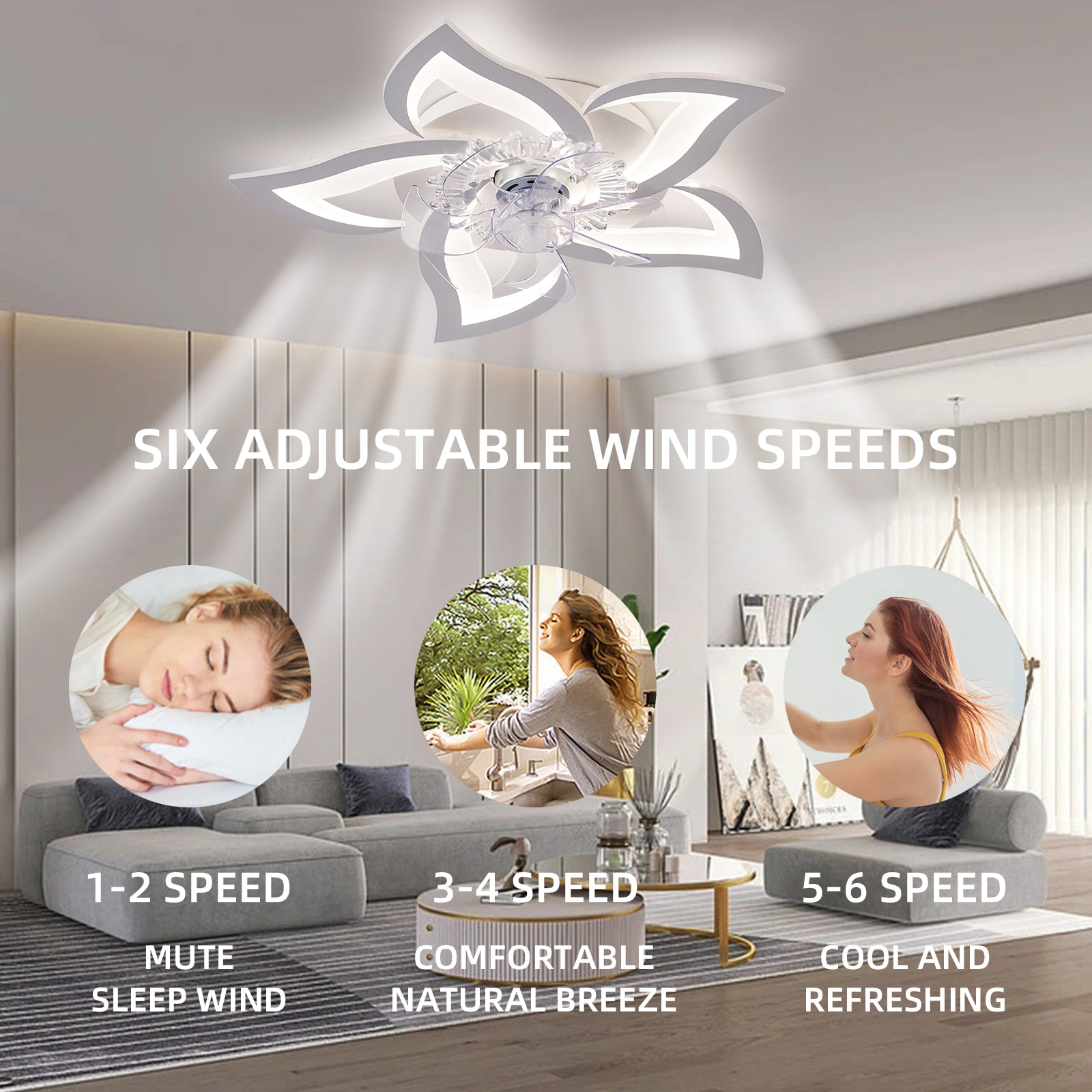 Modern 27'' Ceiling Fan with Dimmable LED Lights, Remote Control, and 6-Speed Wind