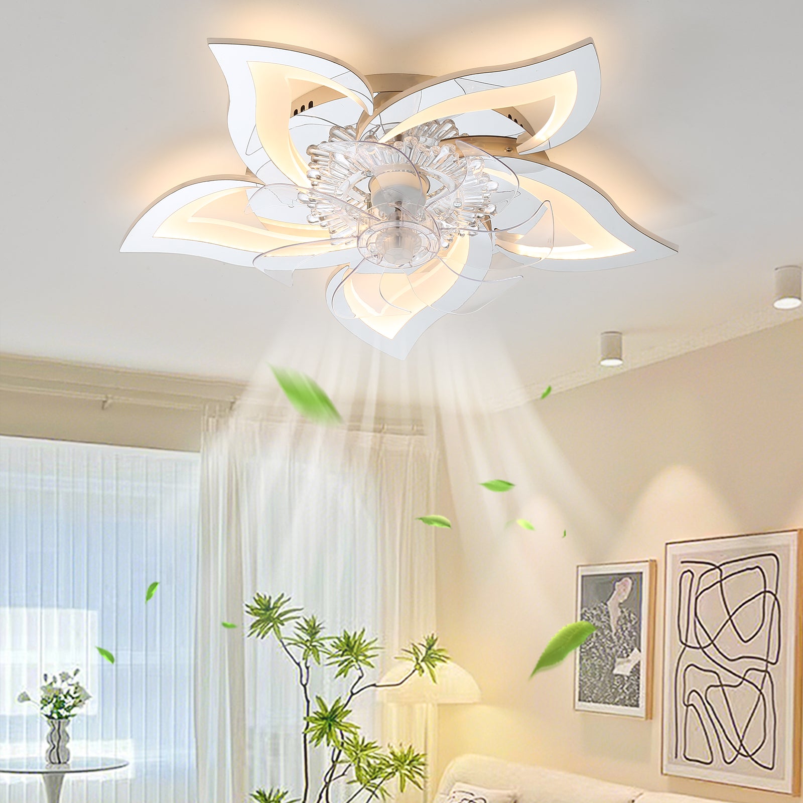 Modern 27'' Ceiling Fan with Dimmable LED Lights, Remote Control, and 6-Speed Wind