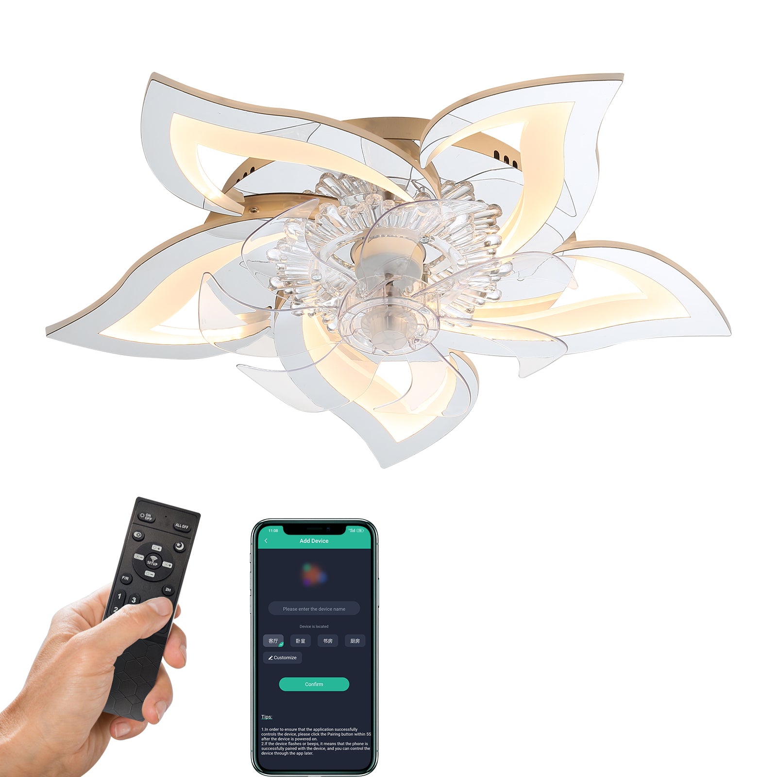 Modern 27'' Ceiling Fan with Dimmable LED Lights, Remote Control, and 6-Speed Wind