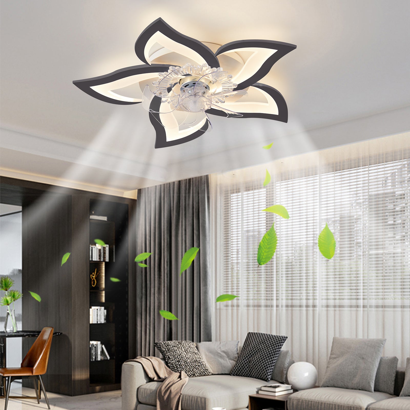 Modern 27'' Ceiling Fan with Dimmable LED Lights, Remote Control, and 6-Speed Wind