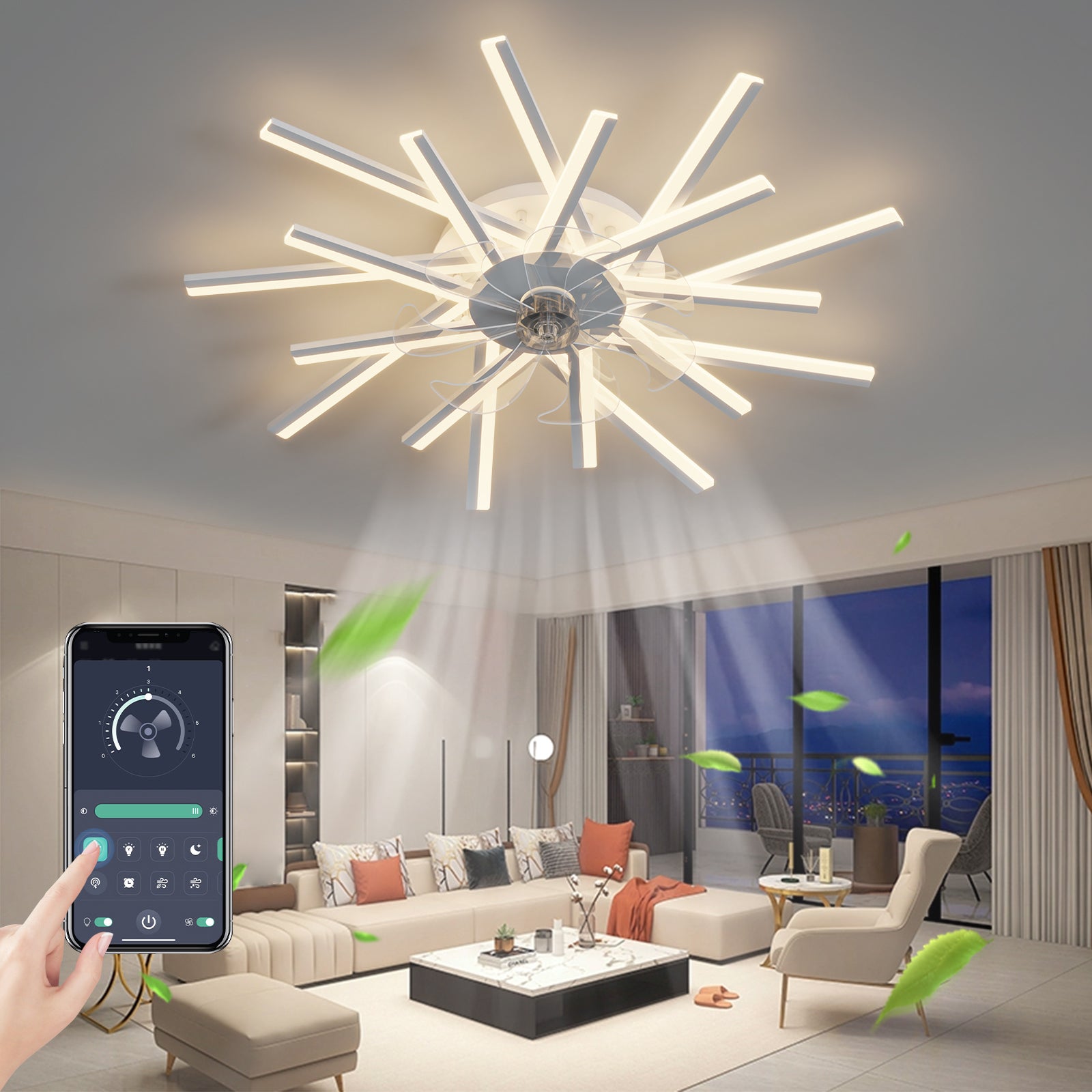 36'' Ceiling Fan with Lights Remote Contro Dimmable LED,6 Gear Wind Speed Fan Light