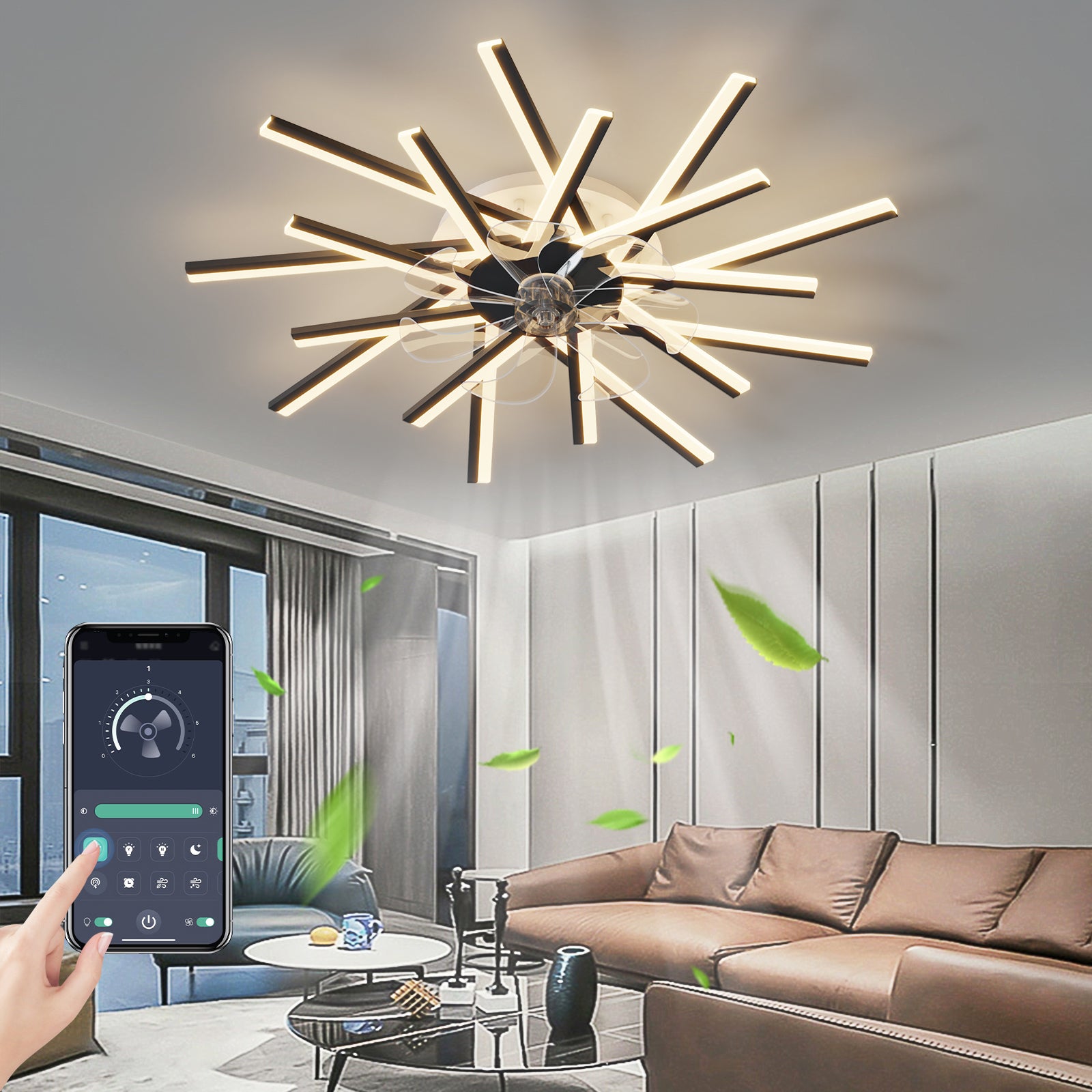 36'' Ceiling Fan with Lights Remote Contro Dimmable LED,6 Gear Wind Speed Fan Light