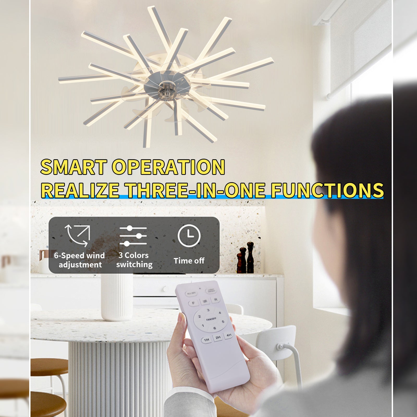 36'' Ceiling Fan with Lights Remote Contro Dimmable LED,6 Gear Wind Speed Fan Light