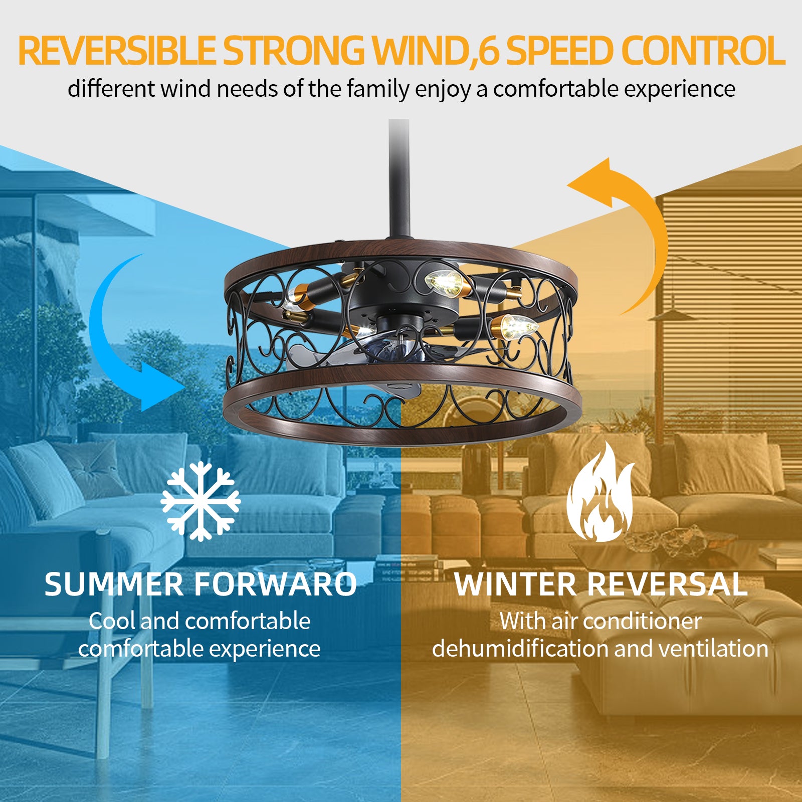 Modern Style 18'' Smart Caged Ceiling Fan with Lights and Remote Control