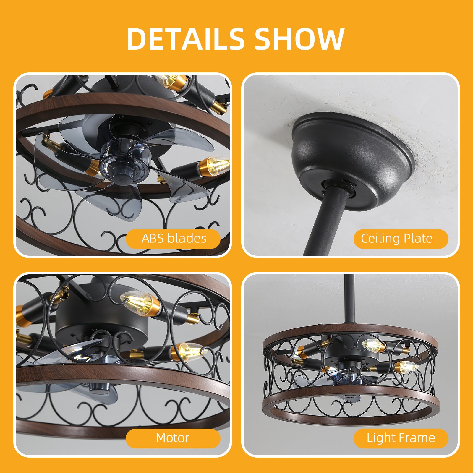 Modern Style 18'' Smart Caged Ceiling Fan with Lights and Remote Control