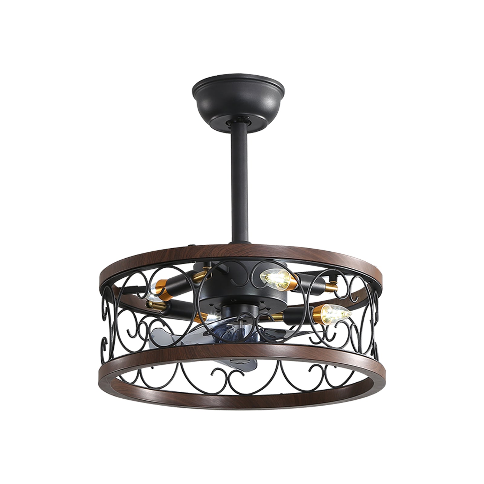 Modern Style 18'' Smart Caged Ceiling Fan with Lights and Remote Control