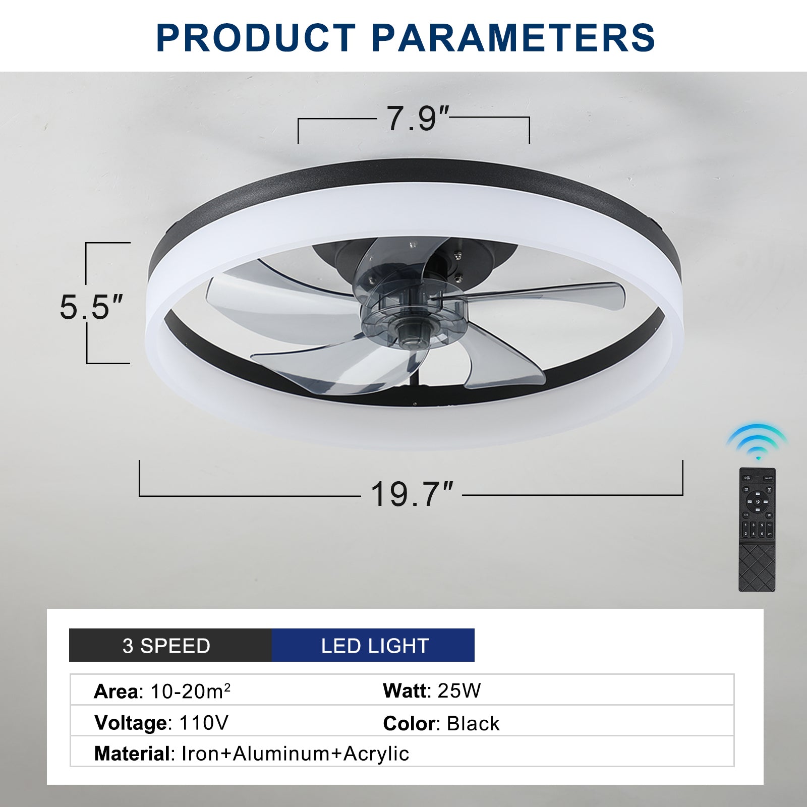 Modern 20" LED 5-Blades Ceiling Fans Light in Black&White