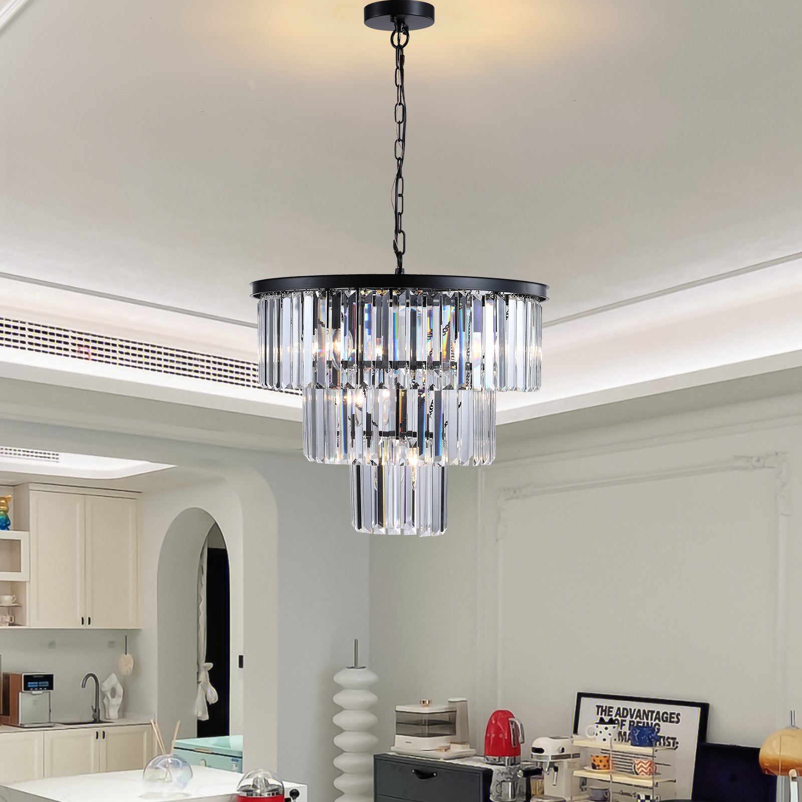 Modern Chandeliers 11-Light Fixture Luxury Crystal Chandelier Black