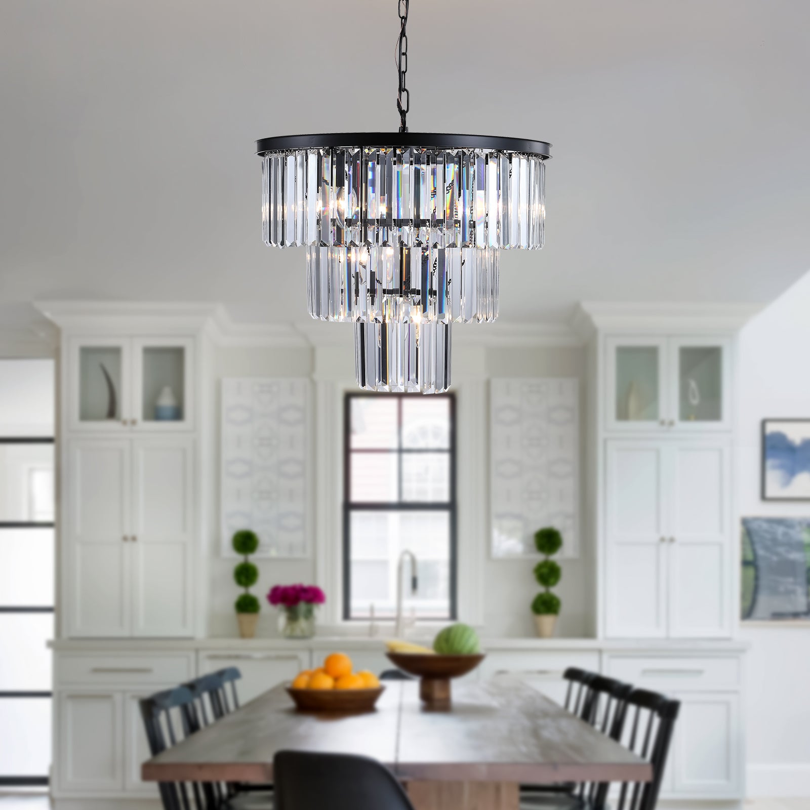 Modern Chandeliers 11-Light Fixture Luxury Crystal Chandelier Black