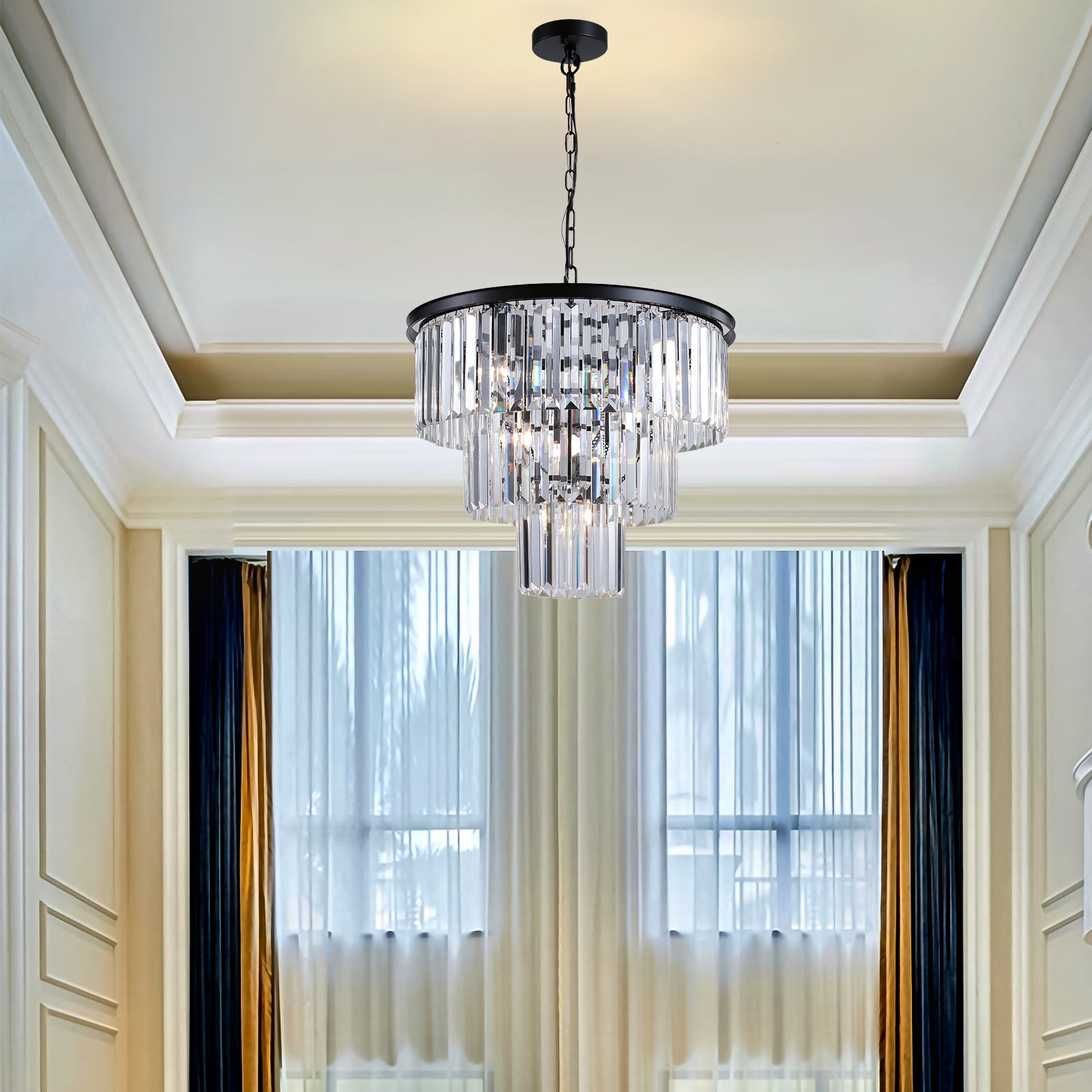 Modern Chandeliers 11-Light Fixture Luxury Crystal Chandelier Black