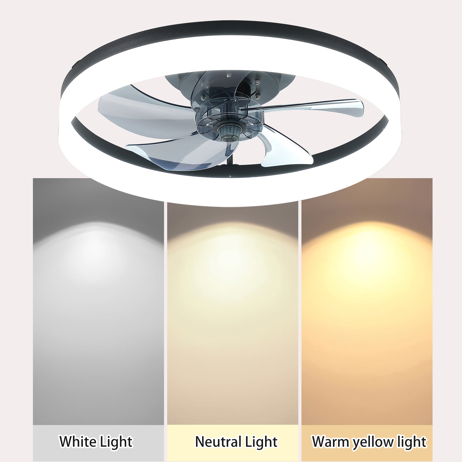 Modern 20" LED 5-Blades Ceiling Fans Light in Black&White