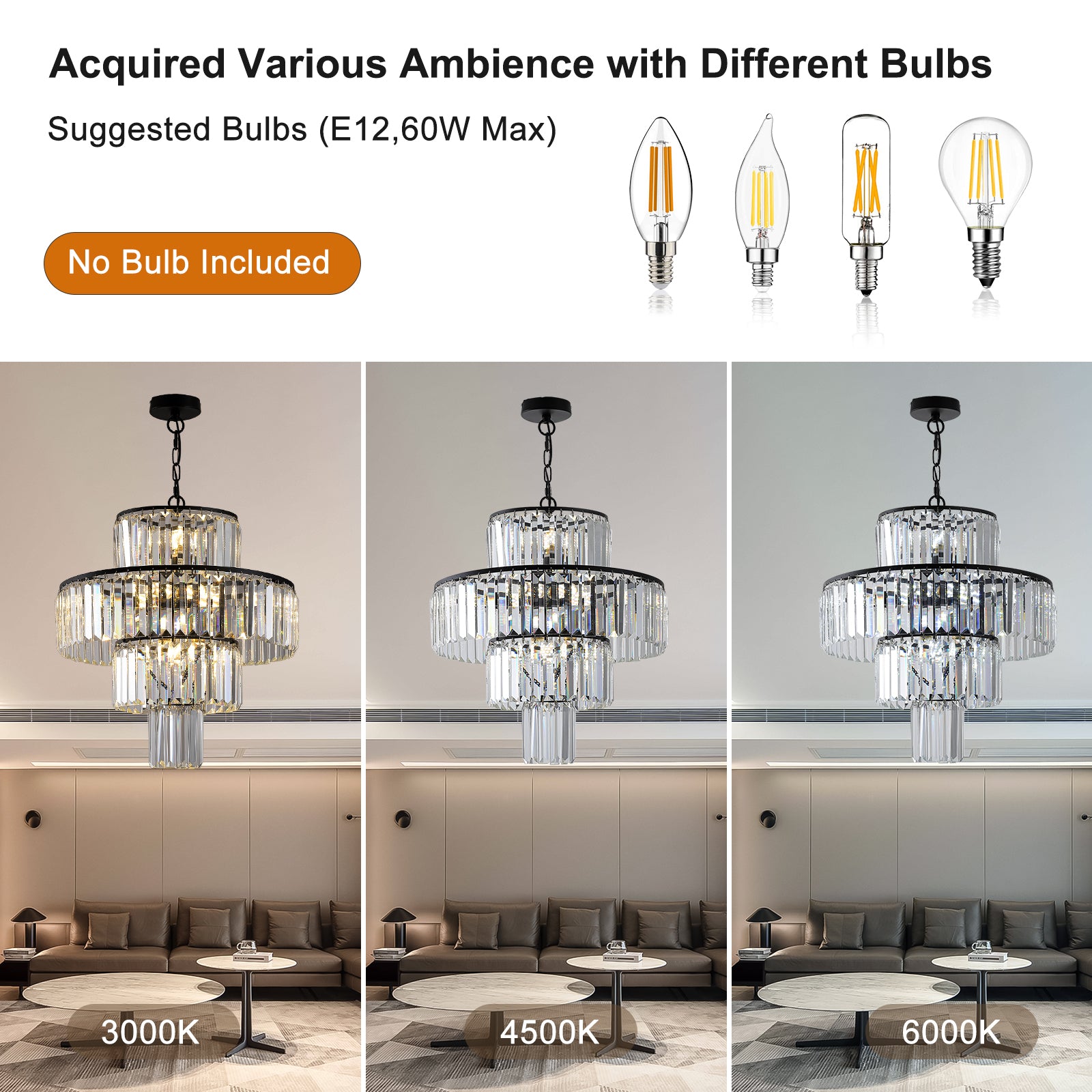 Modern 19.7 Inch Chandeliers Lights With Luxury Black