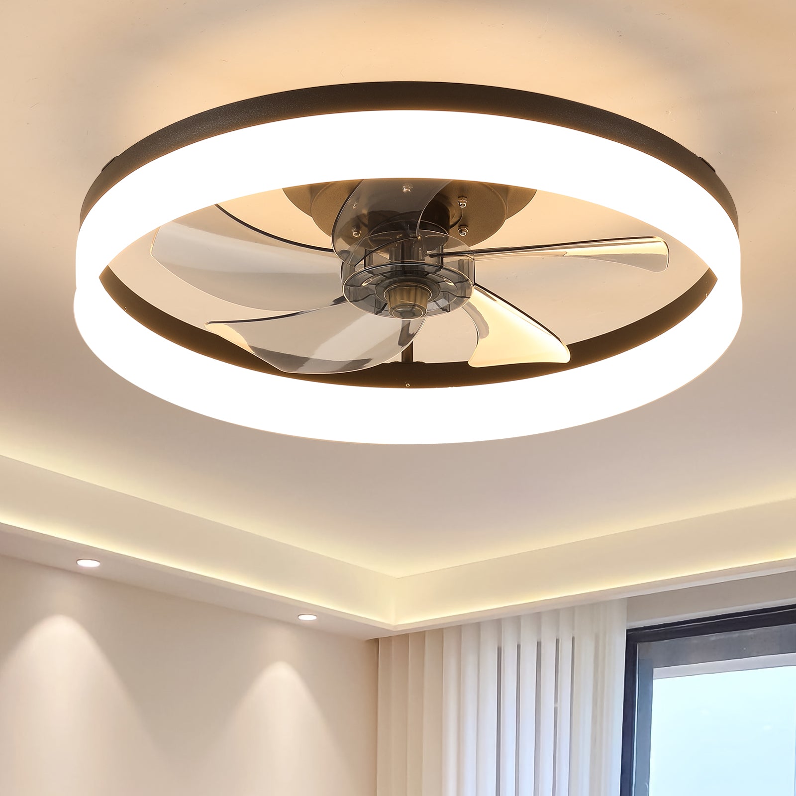 Modern 20" LED 5-Blades Ceiling Fans Light in Black&White