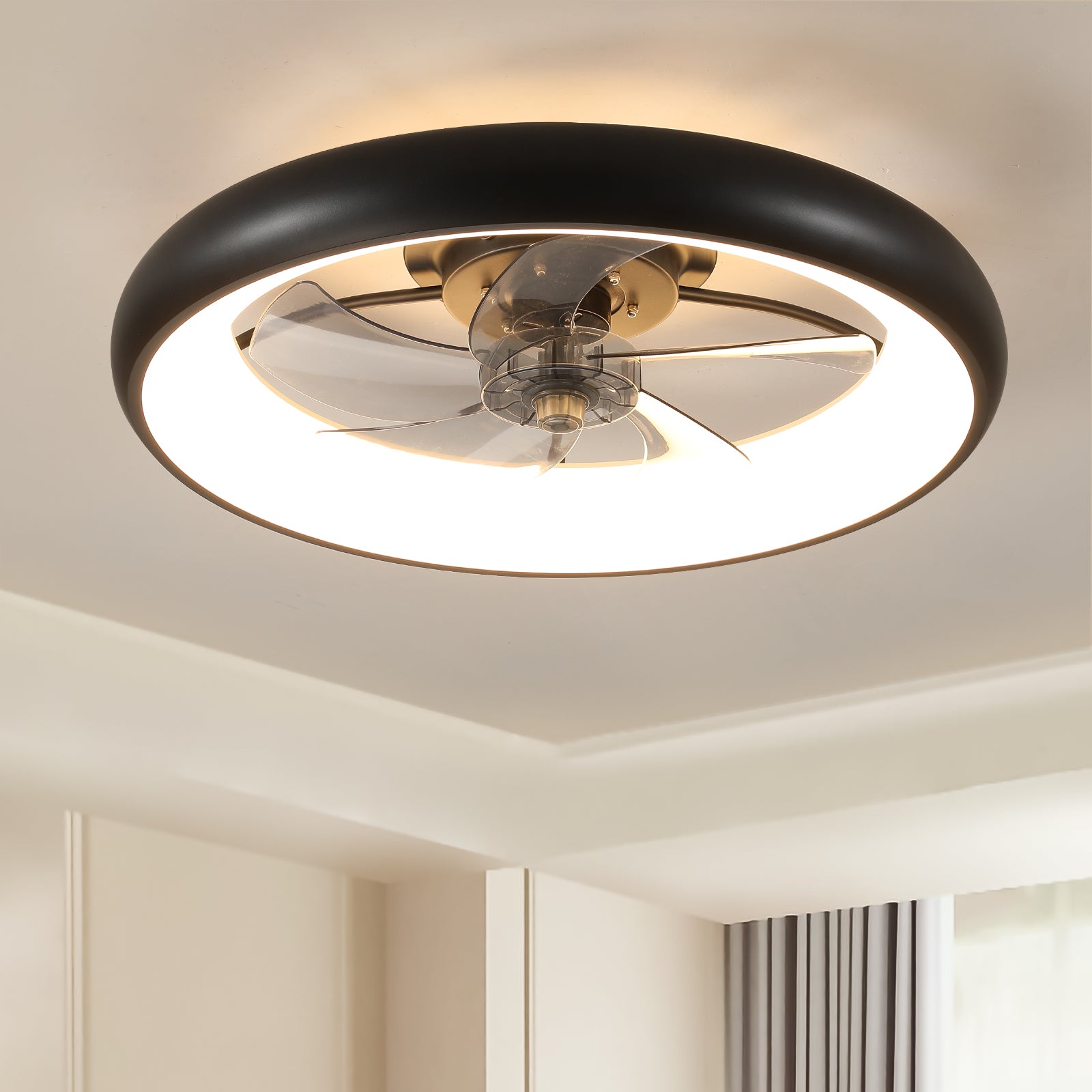 Modern 21" LED 5-Blades Ceiling Fans Light Reversible Blades in Black&White