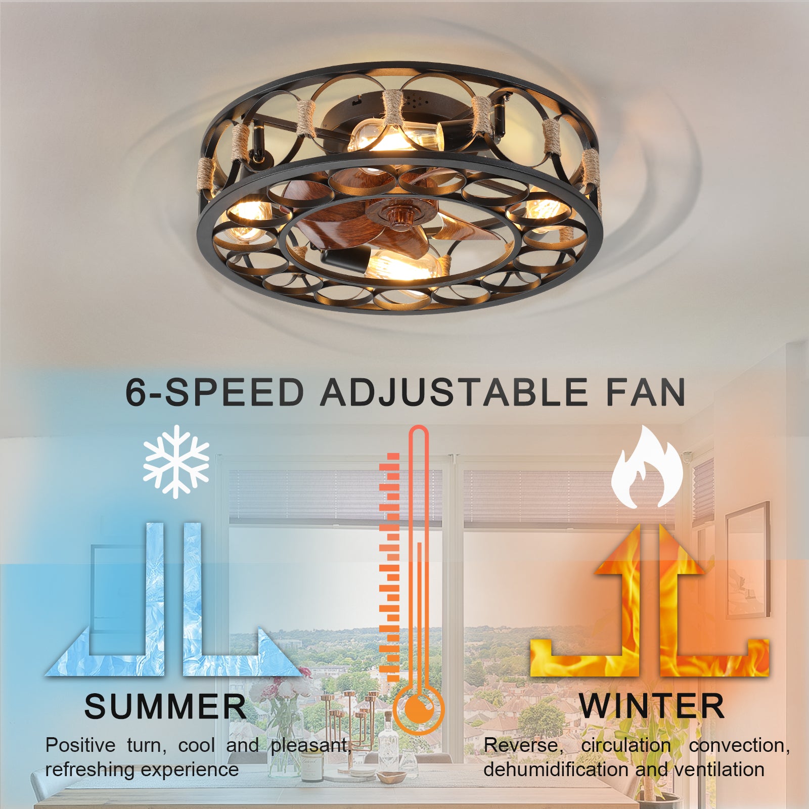 Modern 20" LED Ceiling Fans Light With 7-Blades Reversible Blades in Black