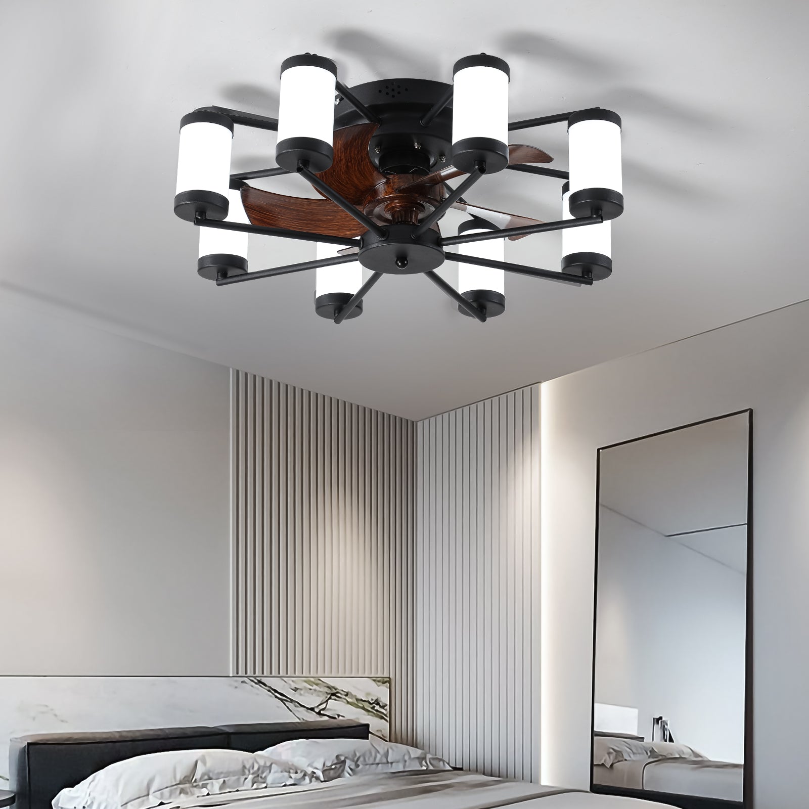 Modern 21" LED Ceiling Fans Light With 5-Blades Reversible Blades in White