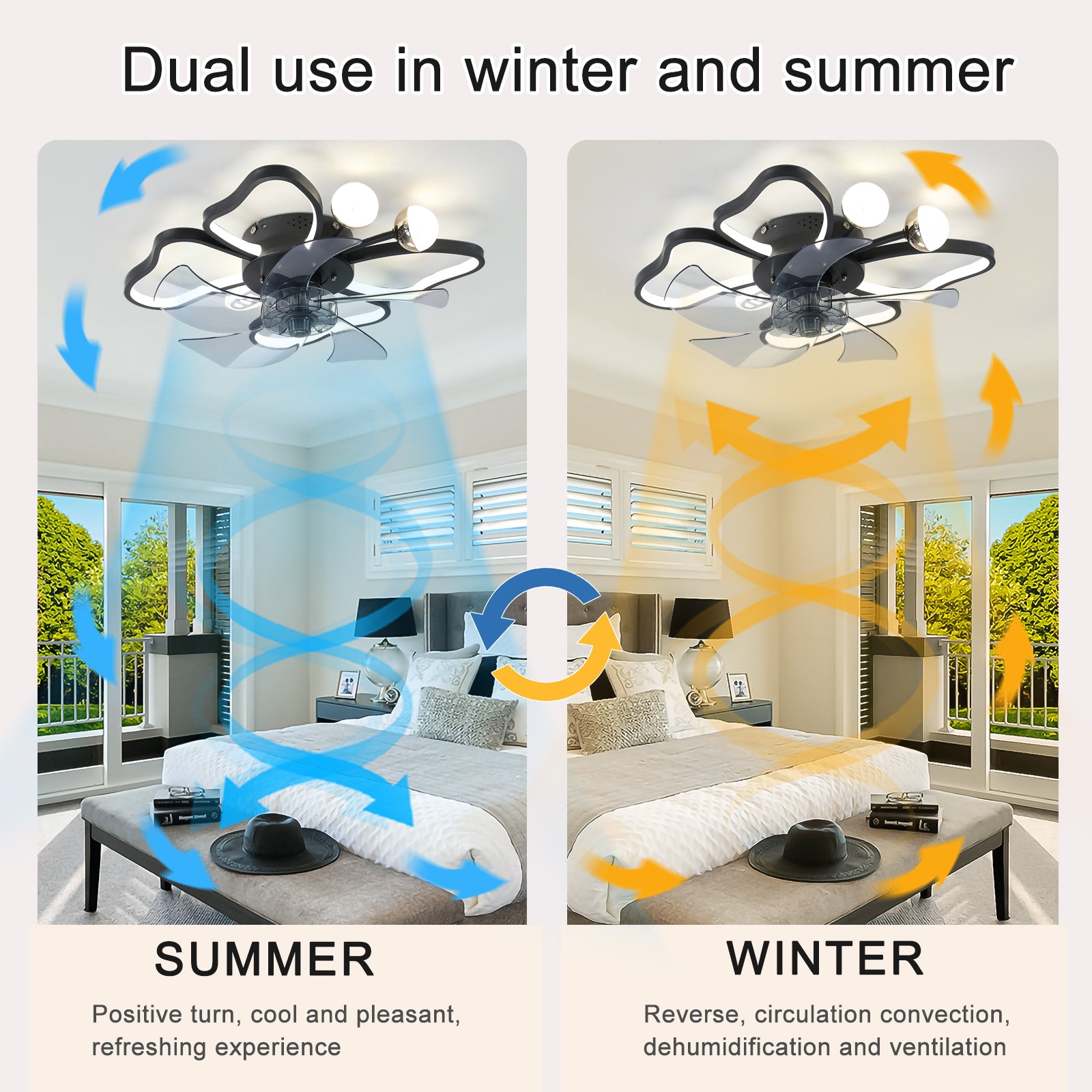 Modern 20'' Light Ceiling Fan 6-Speed Reversible Blades Butterfly Design Styling