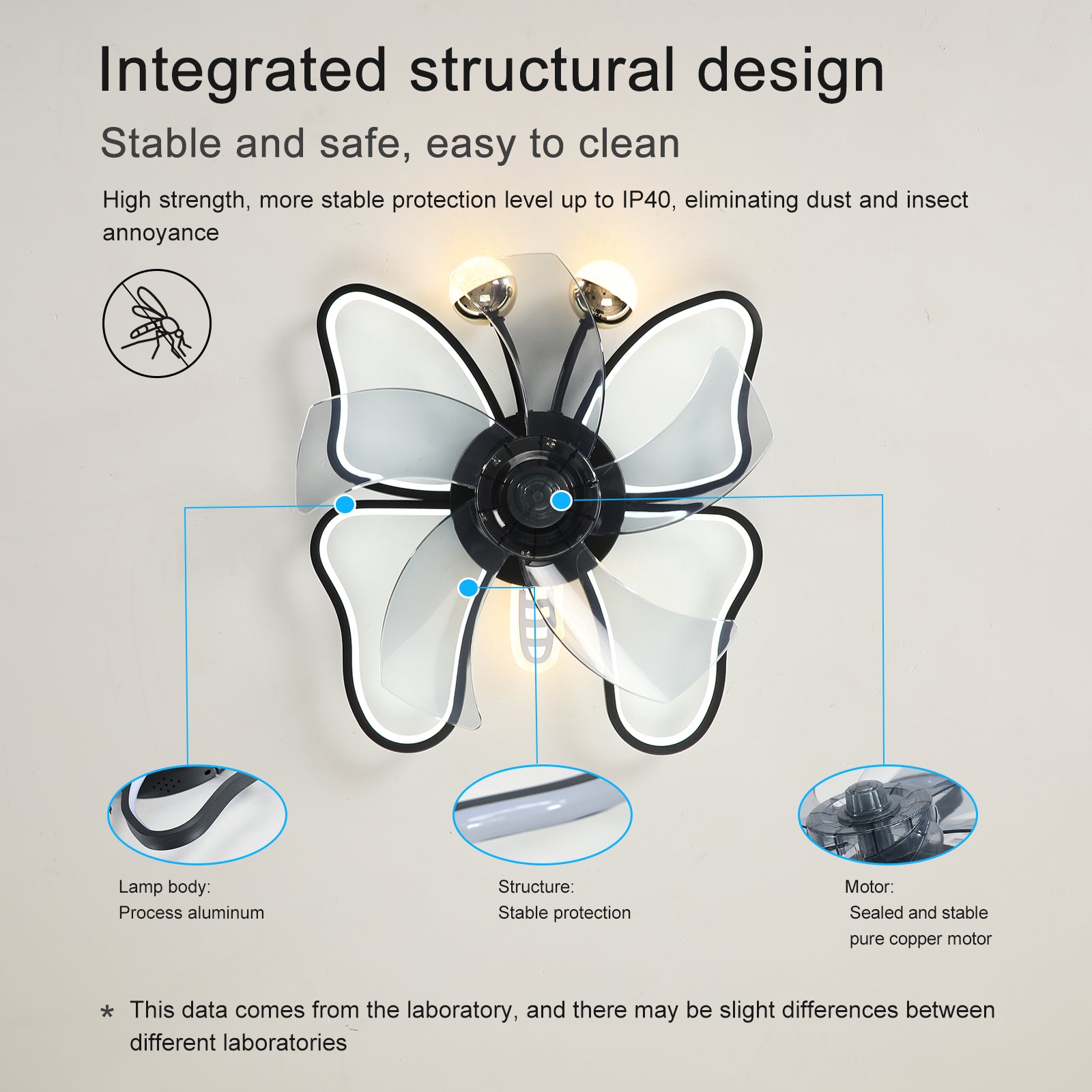 Modern 20'' Light Ceiling Fan 6-Speed Reversible Blades Butterfly Design Styling